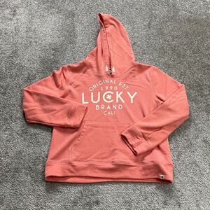 Lucky Brand Hoodie Sweatshirt Girls Kids Large Orange Drawstring Travel Casual